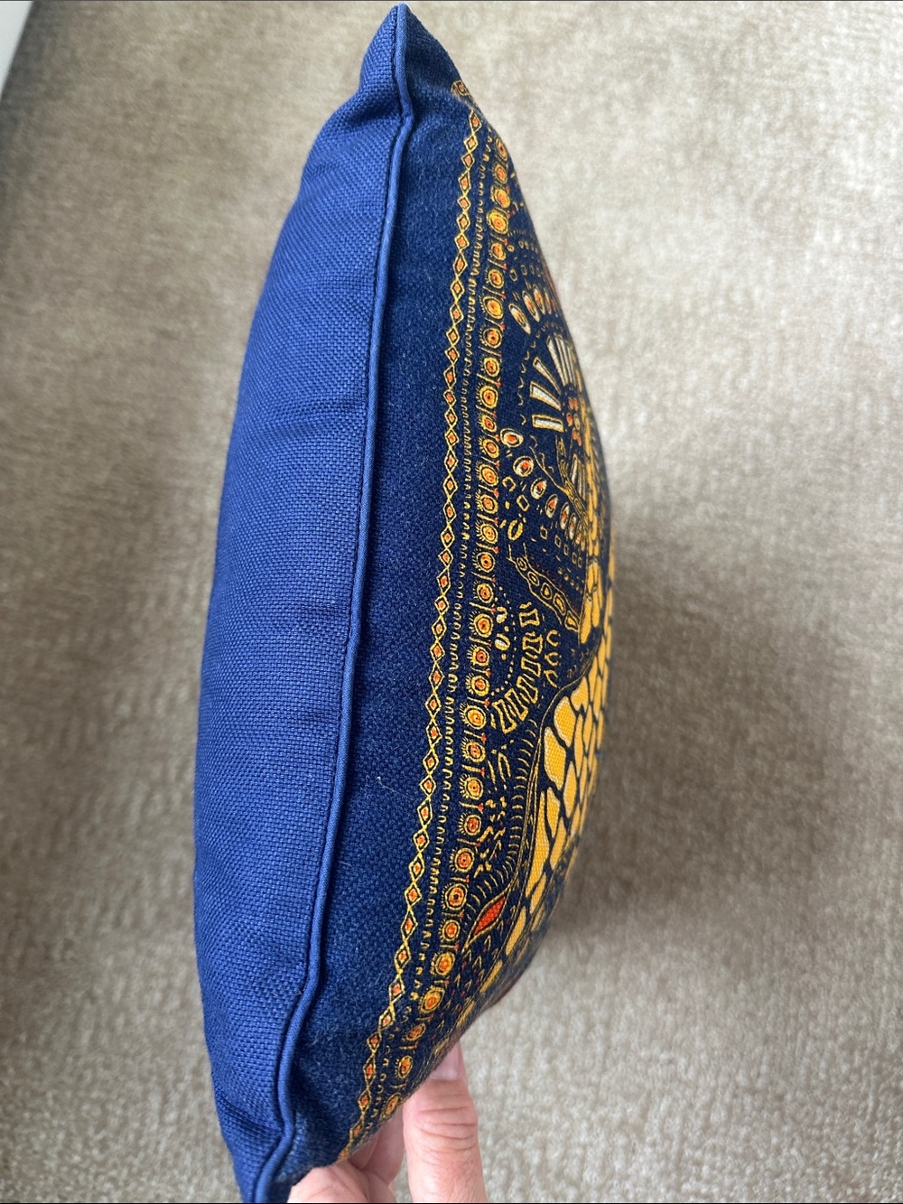 Dior Navy & Yellow Giraffe Accent Pillow with a Pop of Orange Like New - Picture 11 of 14